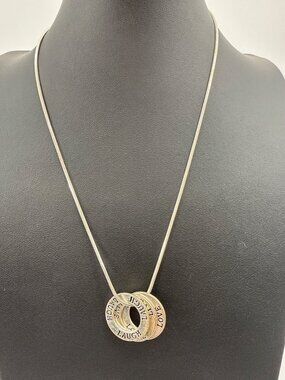 Silver Live Laugh Love Triple Circle Ring Pendant Snake Chain Necklace